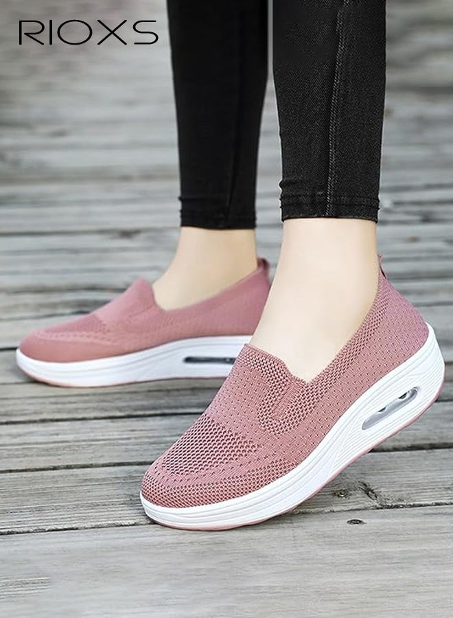 ريوكس حذاء رياضي نسائي عصري، حذاء مشي سهل الارتداء من شبكة قابلة للتنفس، حذاء خفيف ومريح للفتيات، حذاء رياضي عصري بمقدمة مستديرة للارتداء اليومي، الجري، الركض، الأنشطة الخارجية والملابس الترفيهية، لون وردي - Image 1